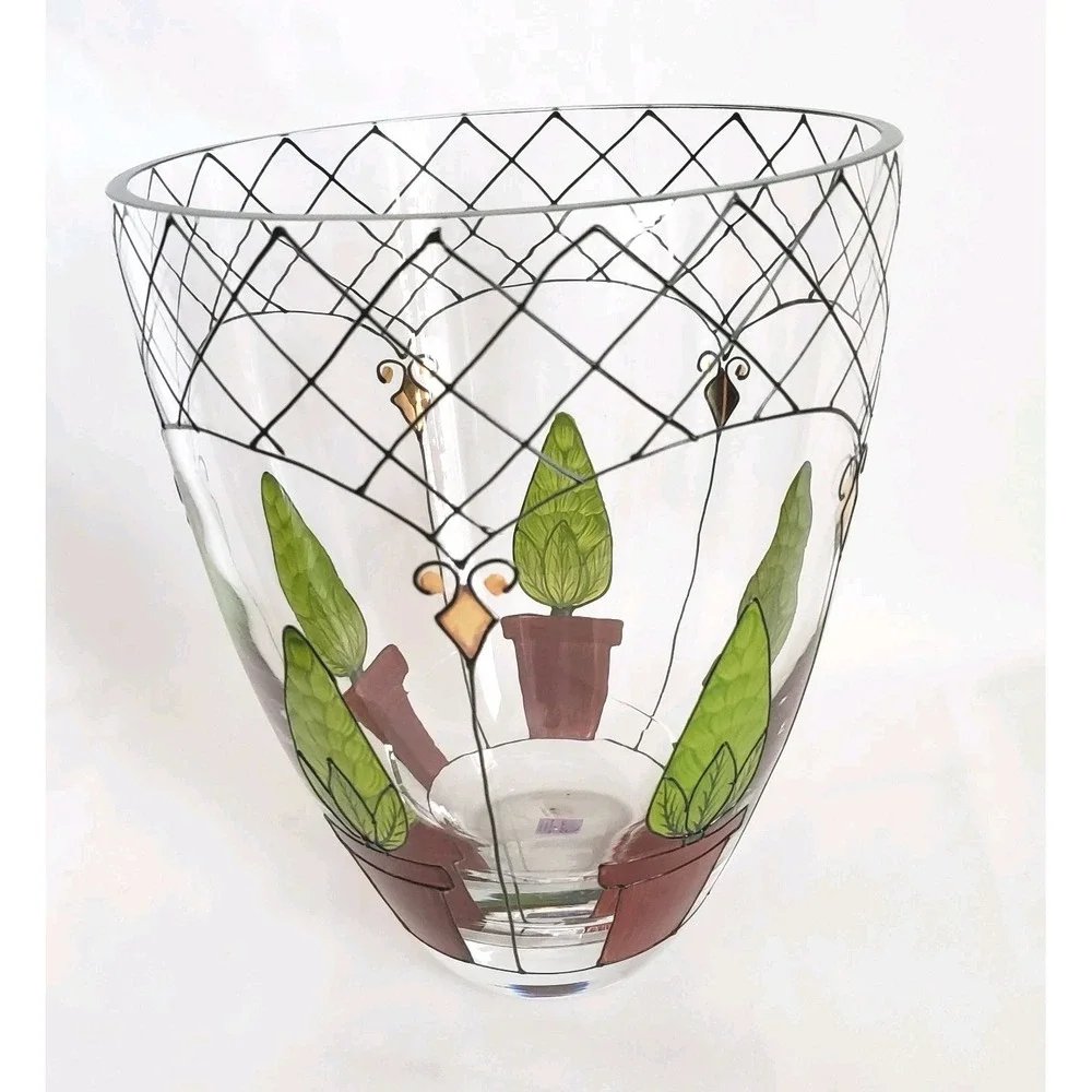 Nagel Large Vase Topiary Planter Painted Glass 9.375 in x 7.5 in Made In Germany